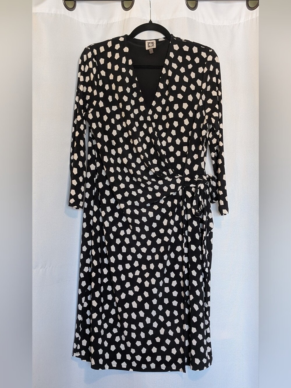 Anne Klein Classic Black And White 3/4 Sleeve Wrap Dress Size L